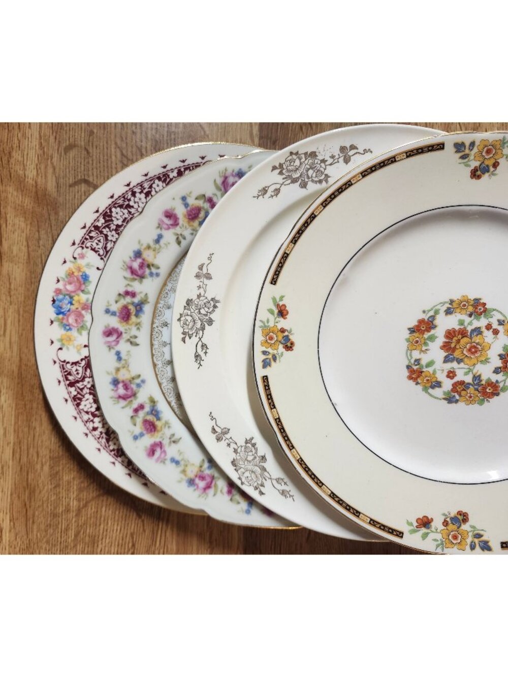 Mismatched Colorful Floral Dinner Plates ~9" China Porcelain Set of 4